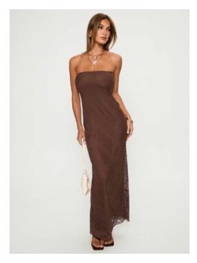 Princess Polly Chocolate Brown Strapless Lace Maxi Dress